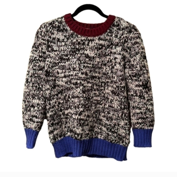 J.Crew black/ Blue marled Quality Wool blend Knit Pullover warm winter Sweater M - Picture 8 of 8